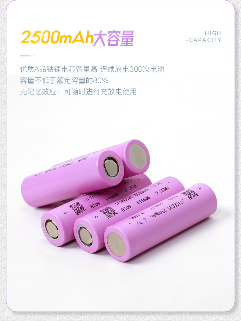 JT18650锂电池2500mAh 5C高倍率电动车电池组筋膜枪电动工具详情4