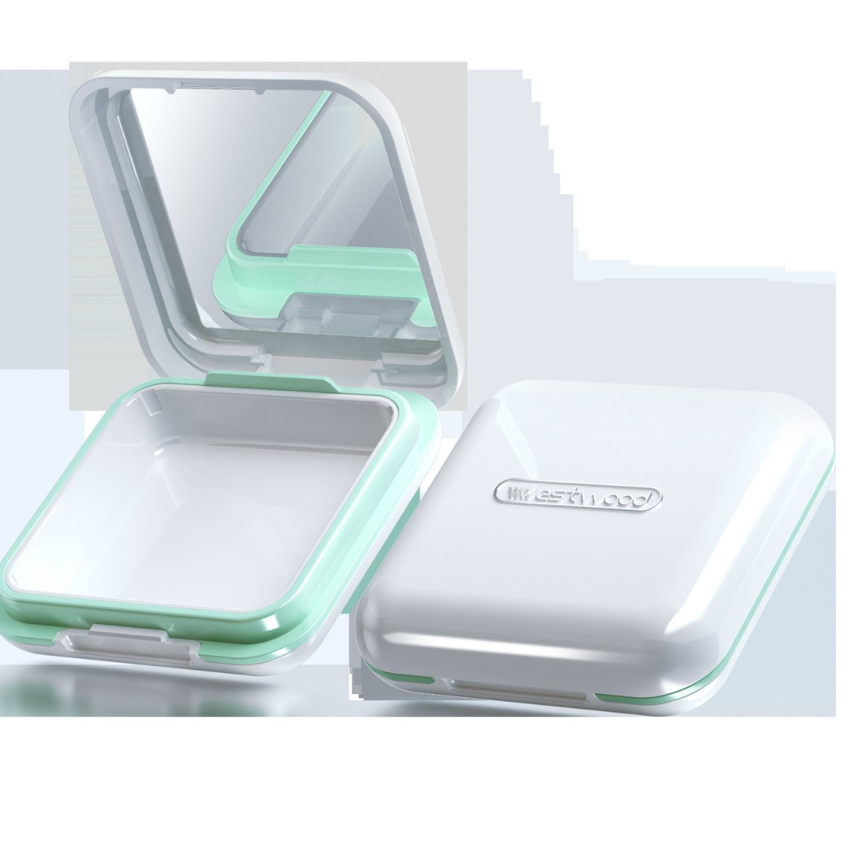 Tirantes caja de almacenamiento con espejo pequeña caja de la medicina compartimiento dentadura caja de almacenamiento dentadura ancianos Amazon transfronteriza Venta caliente