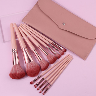 Beginner's 12-Piece Pink Makeup Brush Set Pink Cosmetics Bag Full Set of Facial Beauty Tools Makeup Brushes