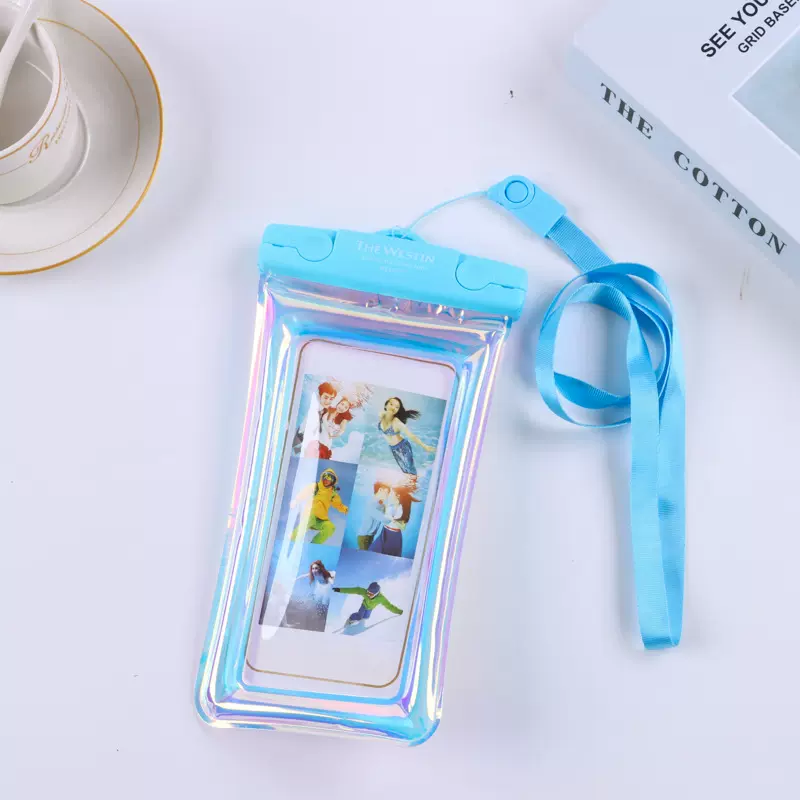 厂家批发透明pvc手机防水袋漂浮气囊幻彩袋触屏游泳手机套防水袋