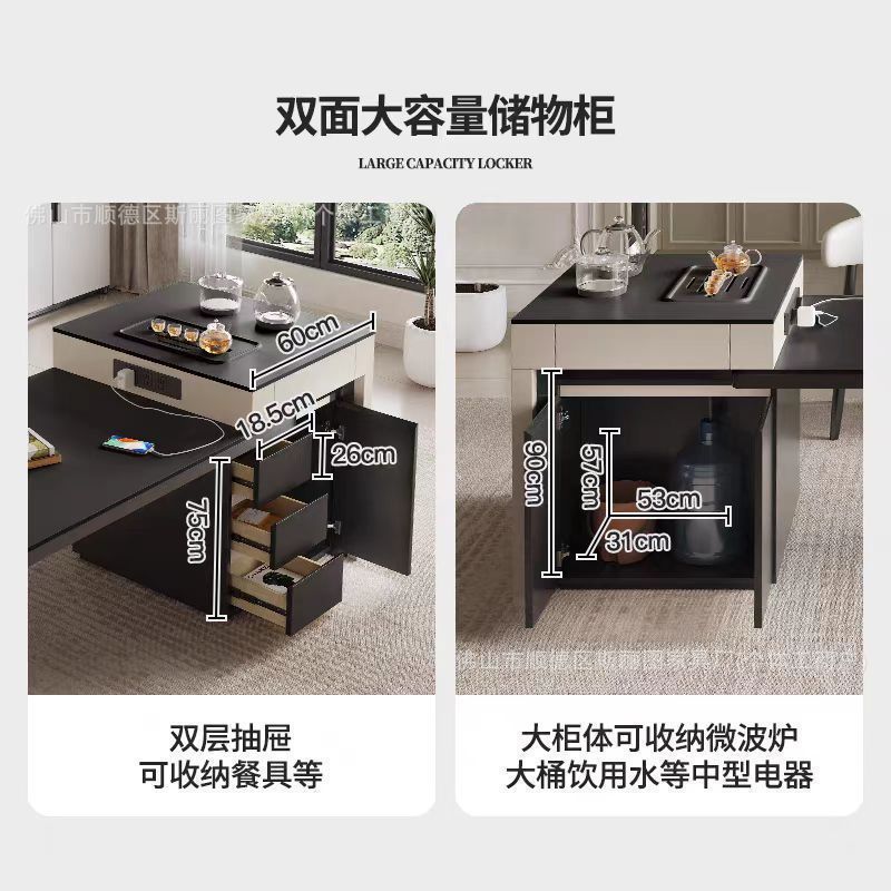 轻奢高端岩板岛台餐桌一体家用现代简约可伸缩小户型客厅中岛茶桌|undefined