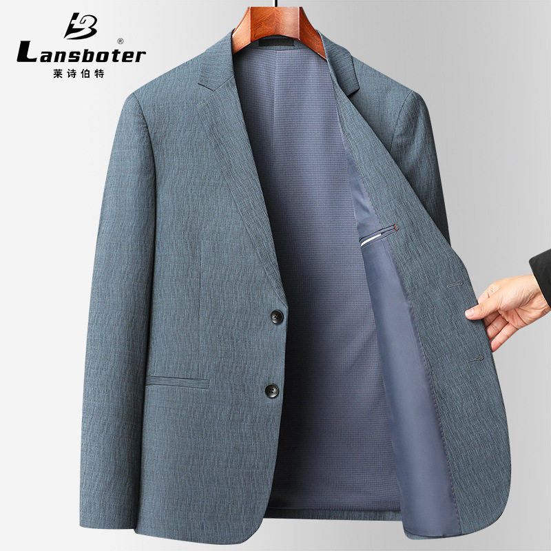 Áo vest nam mỏng mùa xuân thu dáng ôm, vải jacquard co giãn không cần ủi, phong cách Hàn Quốc — Màu xanh, Màu xám