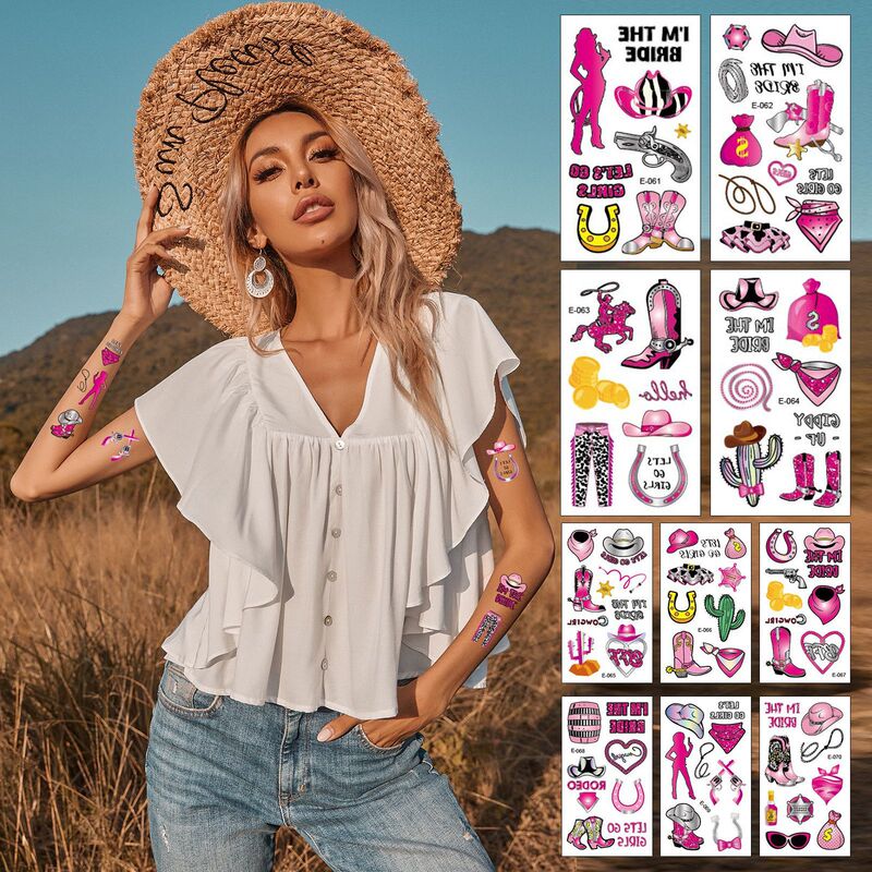 Hot Sale New Pink Western Denim Girl Waterproof Tattoo Sticker Bachelorette Party Temporary Face Sticker suit