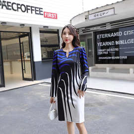 2023新款亚马逊跨境欧美女装独立站时尚印花长袖连衣裙气质优雅