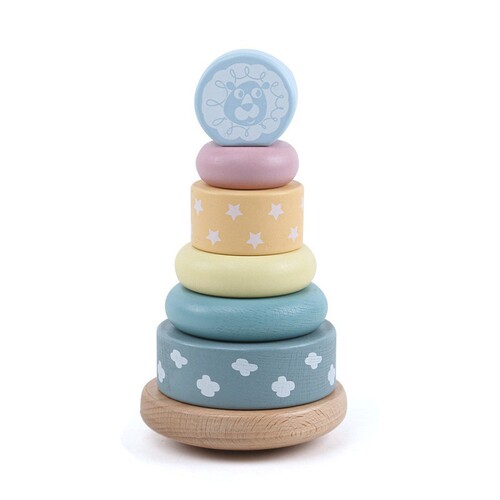 Baby cartoon macaron color roly-poly rainbow Hanoi tower assembly stack and play balance grasping blocks toy