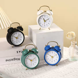 创意桌面学生静音简约台式金属夜光可爱机械铃指针闹钟批发源头厂