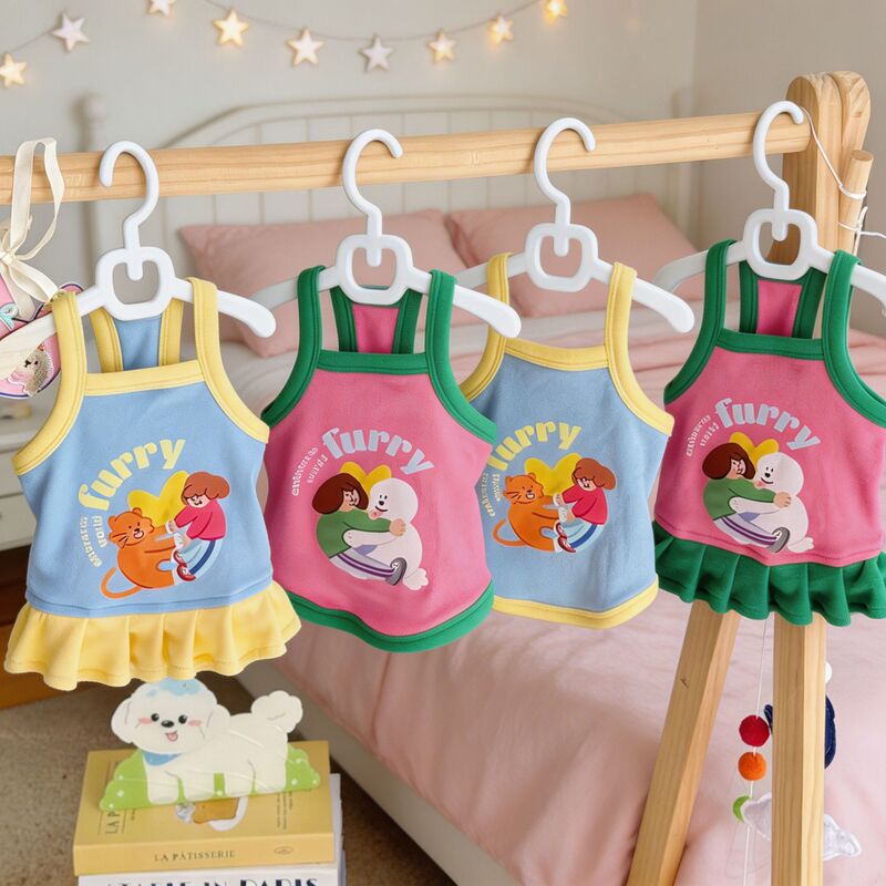 Spring and Summer Pet Clothes for Dogs and Cats, Camisole Vests for Small Dogs and Cats, Cute and Comfortable Pet Clothes with Prints