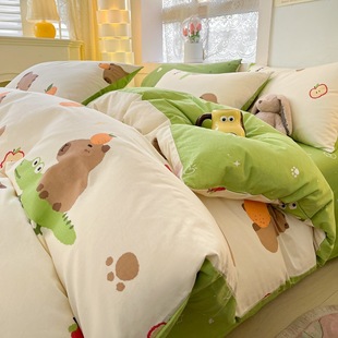 Cartoon cotton quilt cover single piece spring household double cotton quilt cover three-piece dormitory single quilt cover wholesale