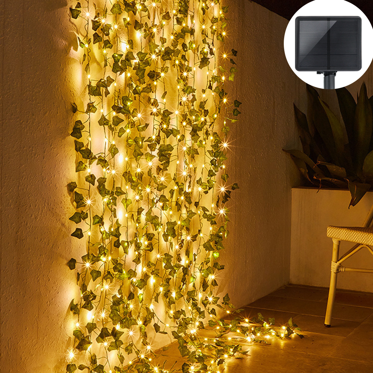 Guirnalda solar de ratán, exterior, decoración