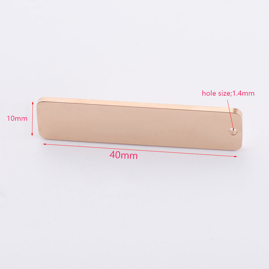 8g Weight 1 Piece 40 * 10mm Hole 1~1.9mm 304 Stainless Steel Customization Laser Engraving Solid Color Rectangle Pendant Pendant