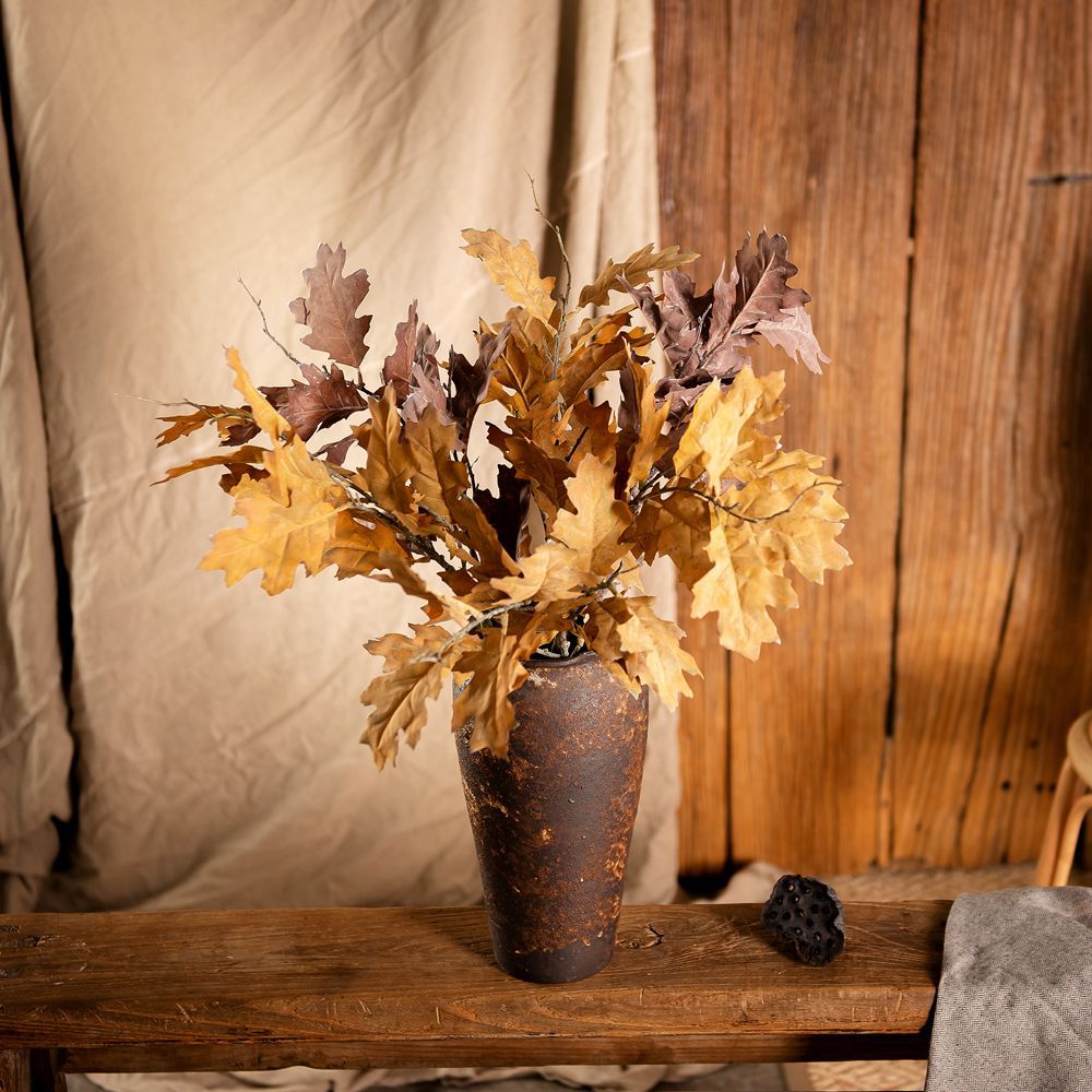 家居裝飾INS花綺羅乾枯橡果葉仿真花廠家跨境婚慶批發假花MW82114