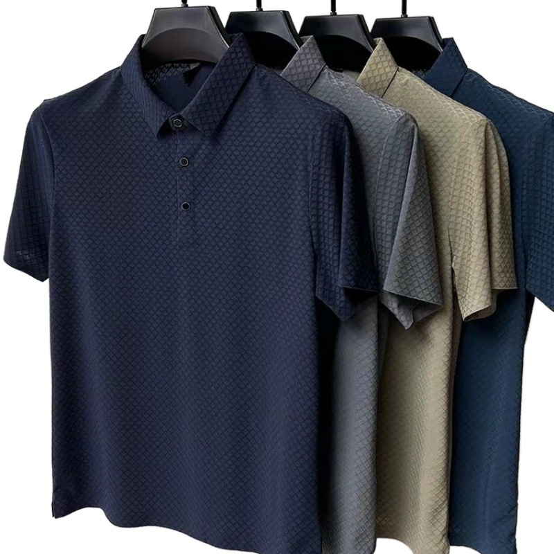 Waffled Ice Silk Short-sleeved T-shirt Men's Shirt Collar Summer High-end Comfortable All-match Polo Shirt Half-sleeved Top