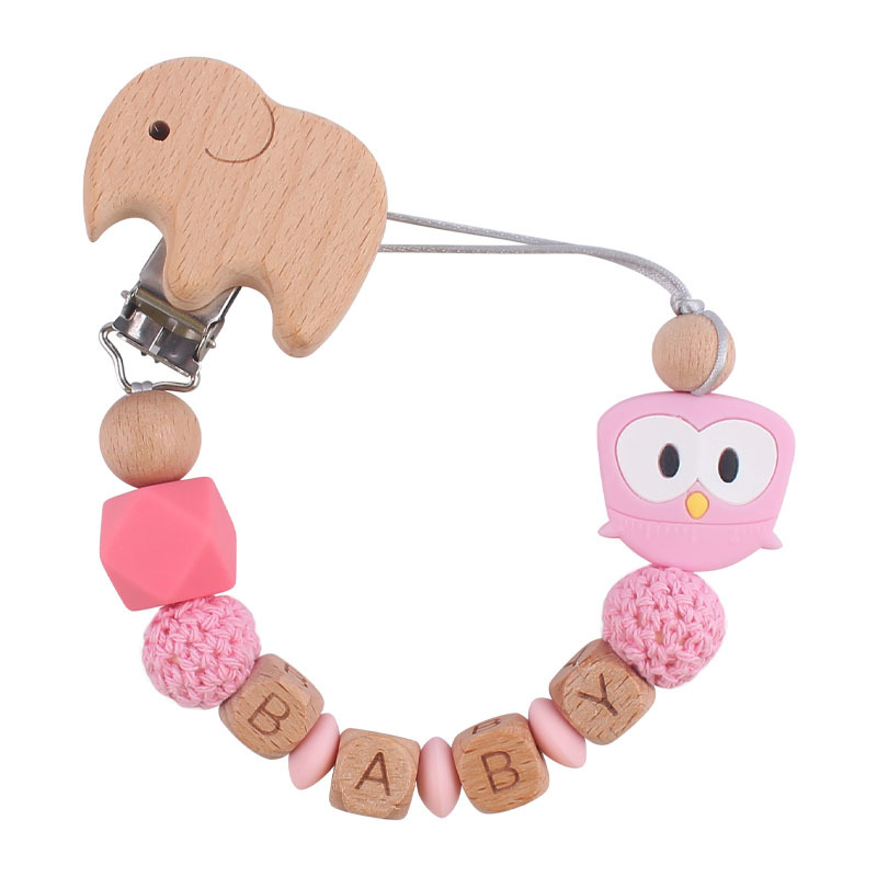 Suministros para bebés dibujos animados animal Rana pájaro mordedor chupete cadena calmante bebé mordedura molar cadena anti-caída