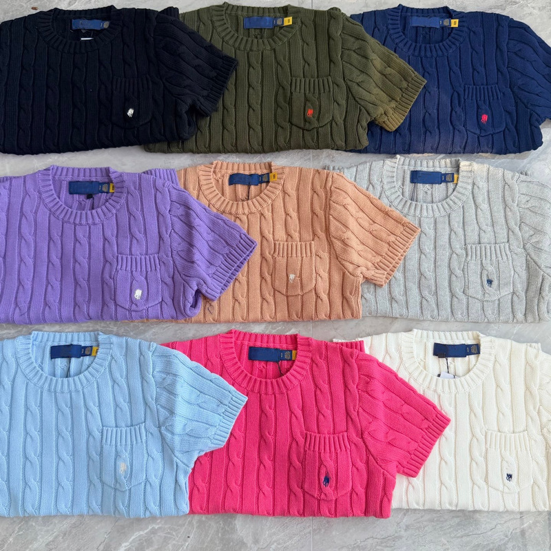 【Original Label with Qr Code】Lafu Sweater Short-Sleeve Knit Embroidered Cable Knit Round Neck Pocket Pony Logo Women's 【Original Label with Qr Code】Lafu Sweater Short-Sleeve Knit Embroidered Cable Knit Round Neck Pocket Pony Logo Women's