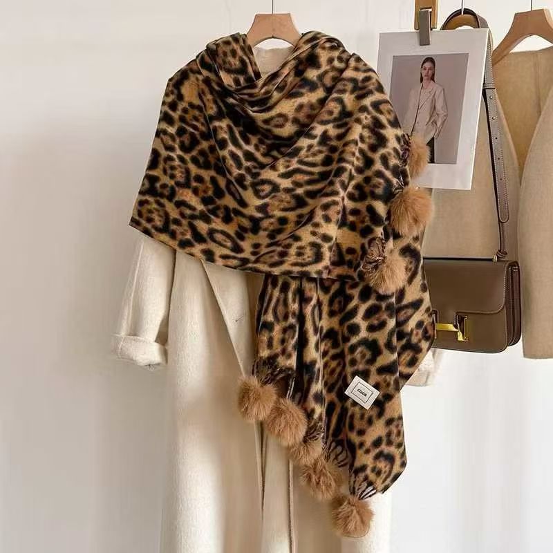 Bufanda Chal Térmica con Estampado de Leopardo de Lana para Mujer