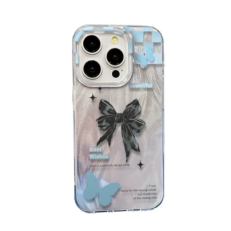 Blue Butterfly English подходит для Apple 16promax перо марля серебро 14 15 маленький свежий 13pro жесткая оболочка 16 большой отверстие 11