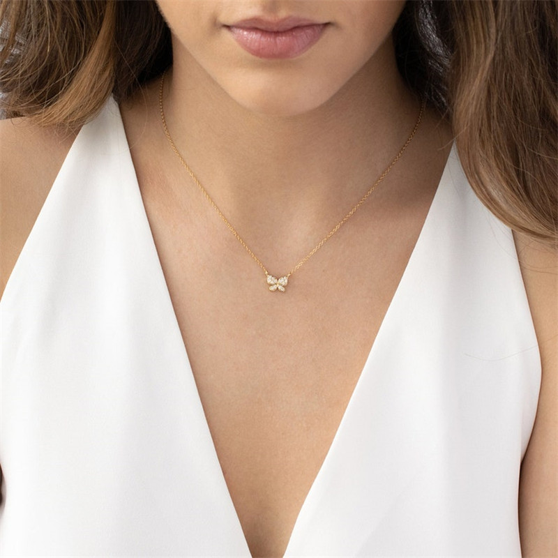 Fashion Butterfly Copper Pendant Necklace Plating Zircon Copper Necklaces