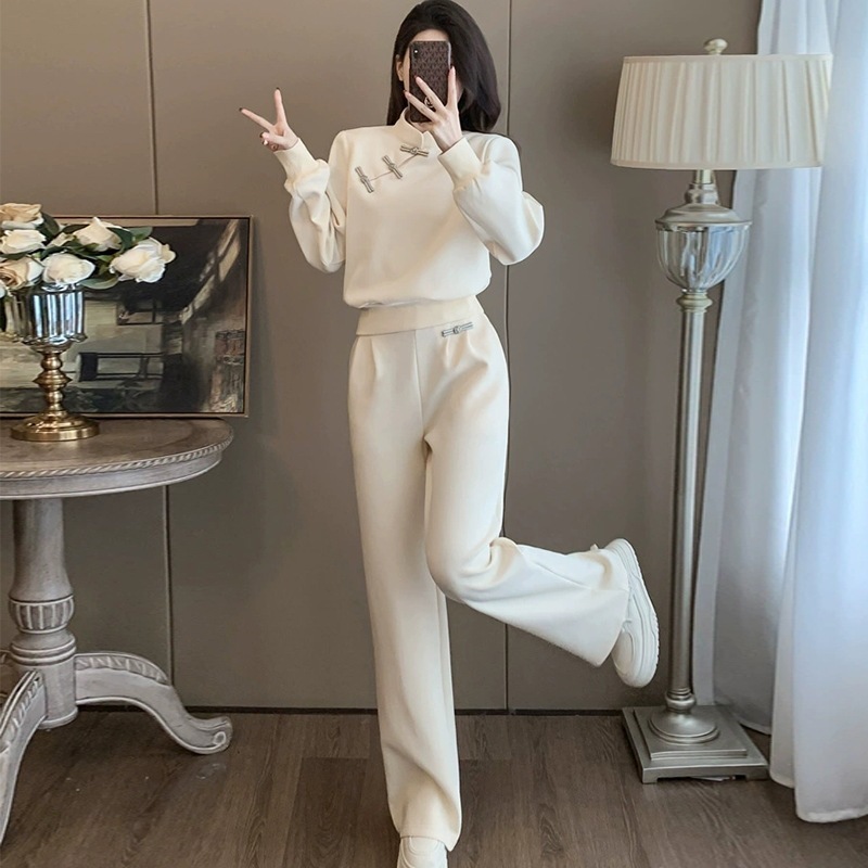 新中式国风休闲运动套装女秋洋气显瘦设计感小众卫衣阔腿裤两件套|undefined