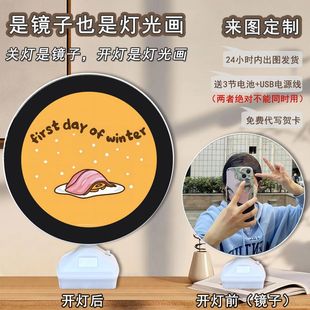 Sanrio Family Lazy Egg Around Egg Yolk Elder Brother Round Mirror Lighting Painting DIY Home Secondary Night Light