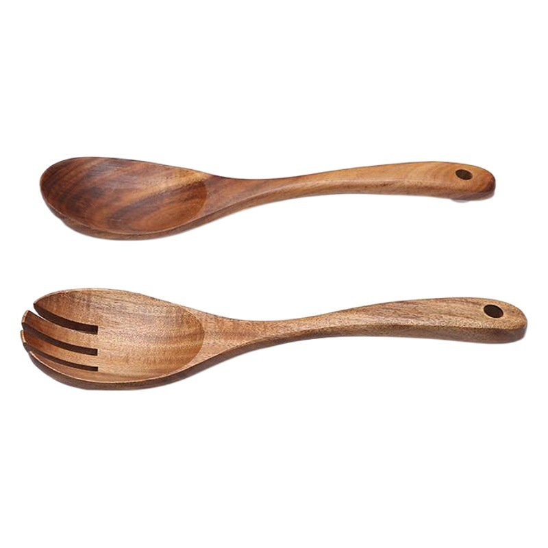 Cuchara de madera de estilo japonés Tenedor de madera de acacia cuchara de madera maciza cuchara de arroz para el hogar pequeña ensalada para cocinar cuchara de agitación Tenedor letras