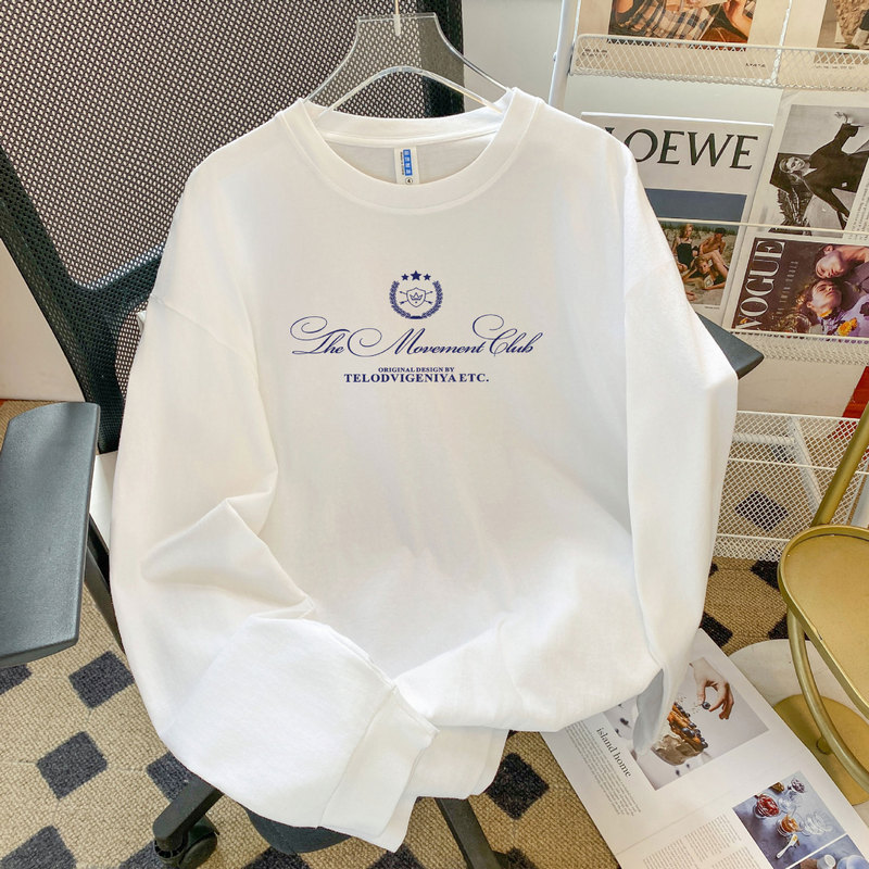 100% Pure Cotton Sweet and Fresh Printed Outer Wear, Age-Reducing, Loose and Slimming Look, Personalized, Casual and Comfortable Round Neck Long Sleeves