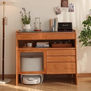Scandinavian Solid Wood Chest of Drawers Household Small Apartment Sweeping Robot Cabinet Living Room Slate Storage Drawer Storage Cabinet