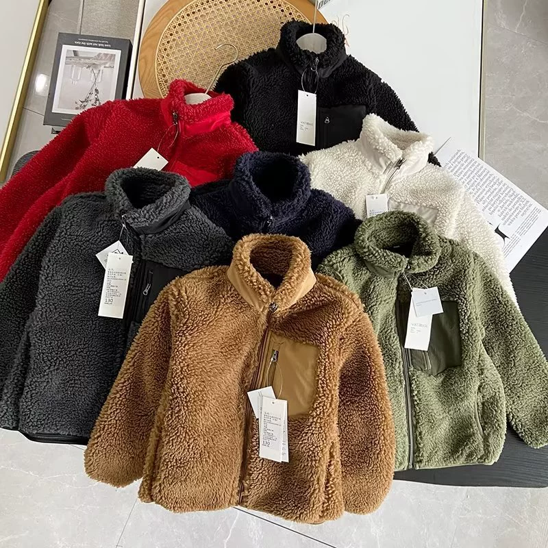 Примерочный мальчик девочка ветрозащитный бархатный свободный баклажан теплая шерстяная куртка зимняя шерстяная куртка M442520 449793