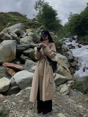 2025长款卡其色立领风衣外套女新款今年流行气质韩版大衣森系笙陇