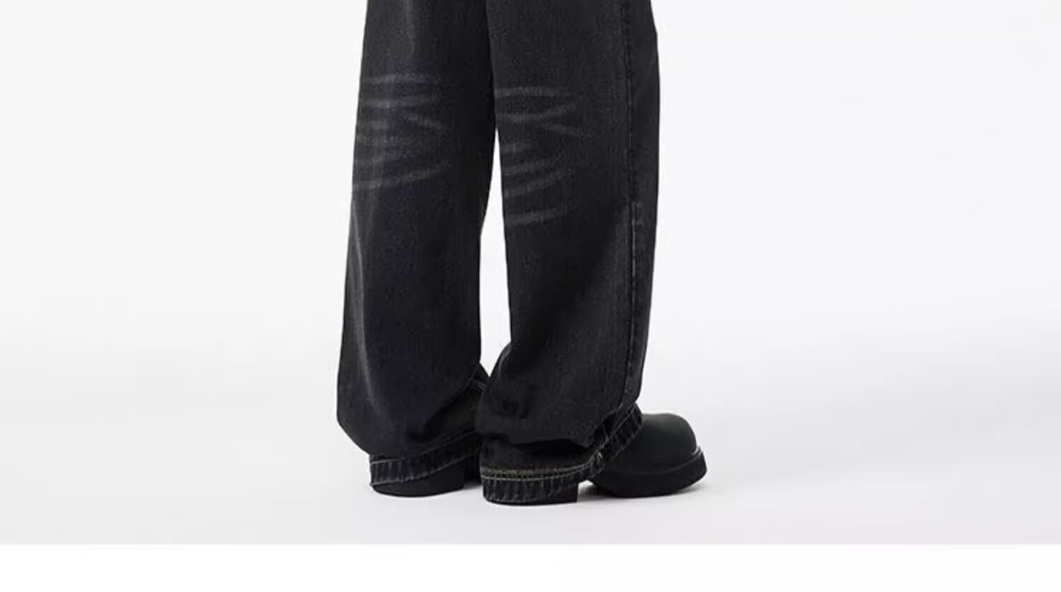 Men's Vintage Washed Denim Jeans Slightly Flared Wide-Leg Cat Whisker Detailing High-Street Style Cleanfit Black Blue (S-3XL)_mkmklike.com