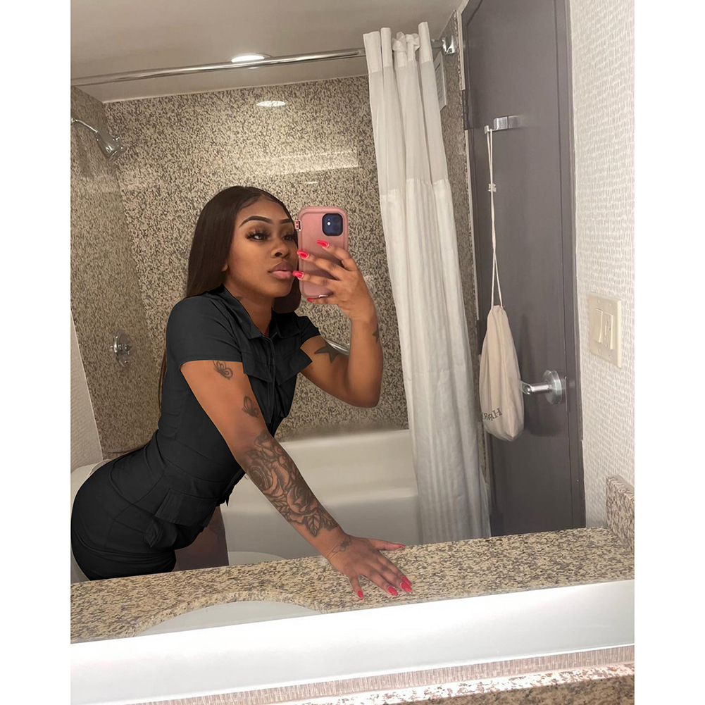 summer new zipper pocket solid color workwear jumpsuit_voghion.com