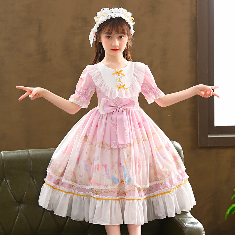 Lolita Girls' Princess Dress Summer 2026 New Style Summer Short-Sleeve Stylish Dress Children's Thin Dress
