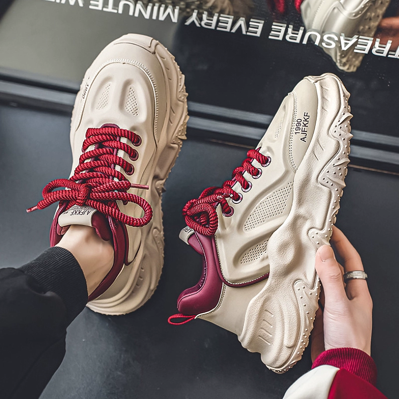 Мужская обувь, новинка 2024, дышащая модная брендовая обувь для спорта и отдыха в гонконгском стиле, летние туфли для папы на толстой подошве, увеличивающие рост