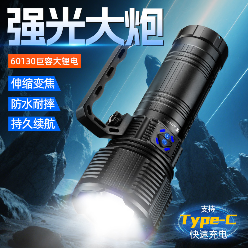 Nueva linterna portátil de alta potencia, linterna láser superbrillante al aire libre, batería de carga, linterna de patrulla de expedición