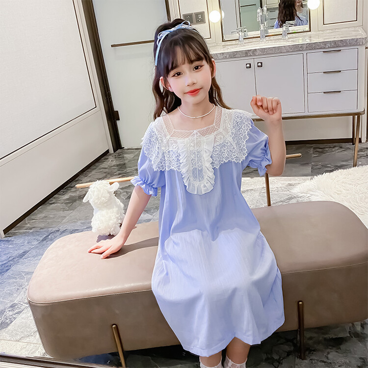 2025儿童睡衣女童睡裙夏季中大童棉薄款女孩公主短袖家居服
