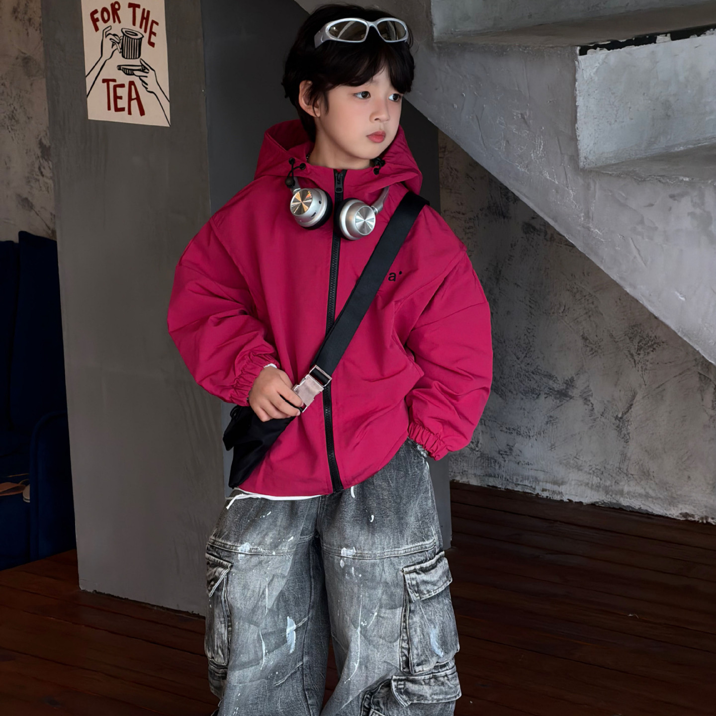 TaiRu 2026 Autumn New Children's Outdoor Korean Style Casual Hooded Jacket for Boys, Stylish Loose-fitting Windbreaker
