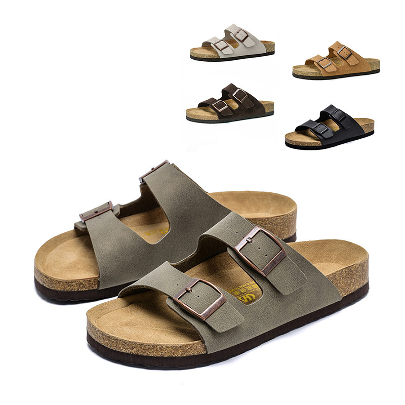 2025 New Summer Thick-Soled Cork Slippers, Men's Summer Suede Leather Outdoor Sandals, Beach Slippers
