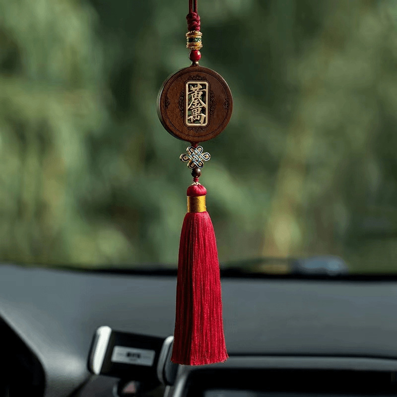 Qìchē High-end Rosewood Car Pendant Good Luck Car Interior Rearview Mirror Charm (Car hanging) - rosewood-good-luck-gold-taels-red-tassel