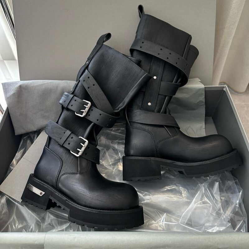 [High-End Private Version] Niche Style Retro Maillard Thick-Soled Motorcycle Boots Dark Venom High Boots Distressed and Worn