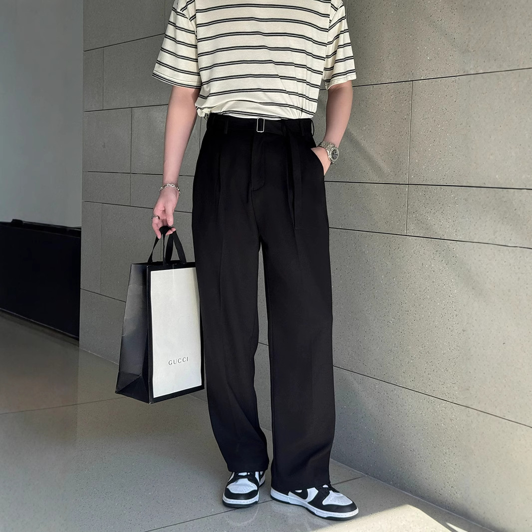 Ins Superior Waistband Trousers Men's Spring and Summer Loose Pleated Straight Casual Pants Slimming Hanging Trousers