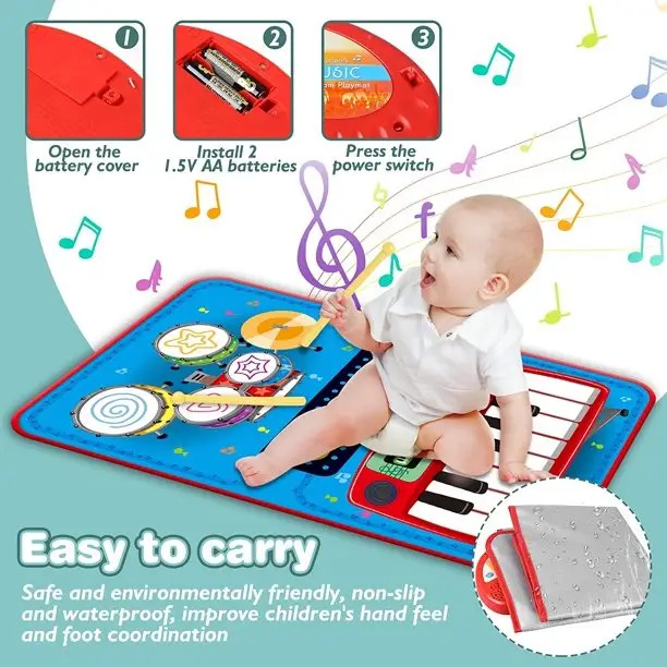 Amazon Children's music piano jazz drum two-in-one game mat double-sided waterproof adults can also play crawling blanket