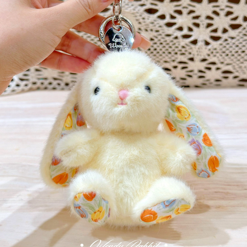 本物のウェンディウサギ座り姿勢ぬいぐるみペンダントかわいい花ウサギ人形人形スクールバッグキーホルダー小さなギフト卸売|undefined