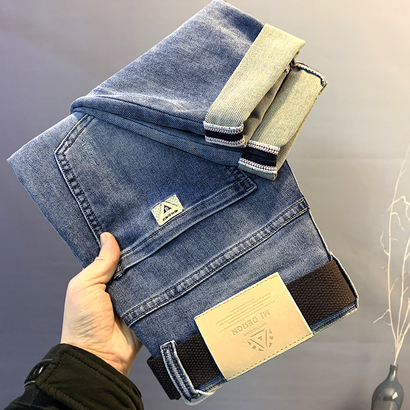 Vaqueros hombre bordados corte recto pantalón elástico primavera_voghion.com
