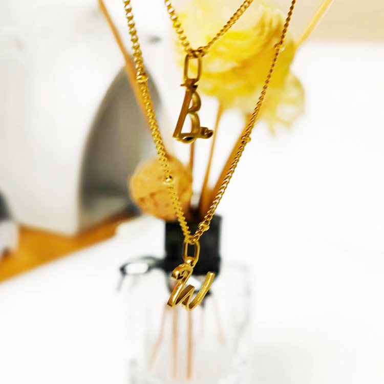 Daily, Date, Shopping Occasion Stainless Steel Material PVD Coated Real Gold Plated Letter Stainless Steel Simple Style Waterproof Non Tarnish 304 Stainless Steel Pendant Necklace