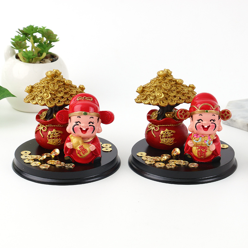 Creativo dibujos animados novela resina artesanía decoración del coche consola central Dios de la riqueza fortuna árbol combinación decoración adornos