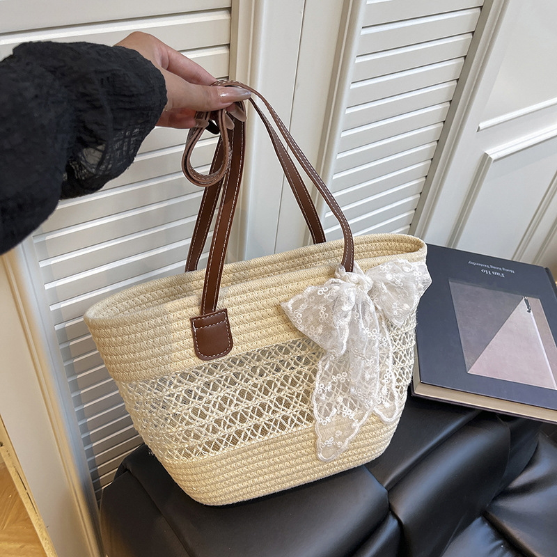 2025 verano nuevo bolso de bufanda de seda popular de este año bolso de axila de hombro tejido de gran capacidad cesta de verduras