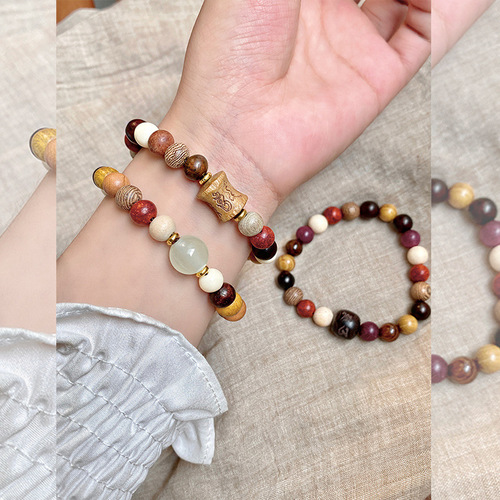 Guofeng Multi-Bead Pearl Bracelet, New Chinese Traditional Ethnic Style Beaded Retro Bracelet Accessory, Ancient Style Wooden Zen Meditation Beads Necklace