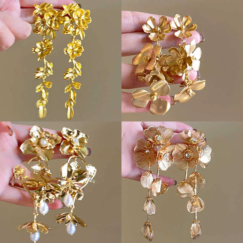 Серебряная игла, мелкие модные серьги из жемчуга, (международная торговля), цветочные, лёгкая роскошь, оптовая