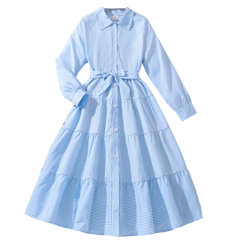 Girls' 9-11 years old autumn children's clothing 24 new fashionable striped long sleeved girls' dress_voghion.com
