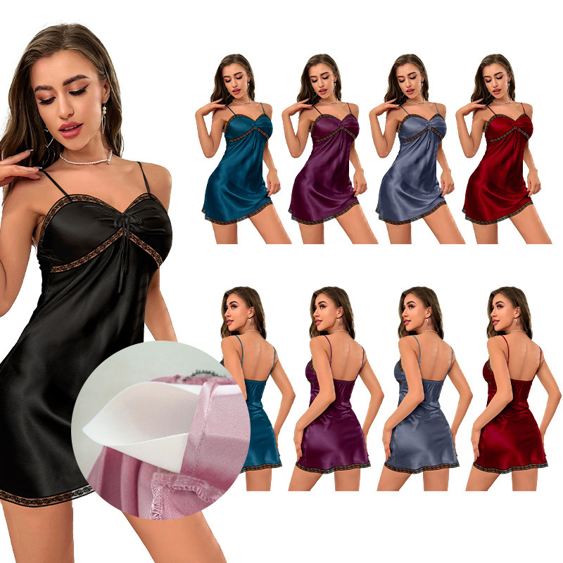 Amazon 2023 nuevo hielo seda Sling pijamas con el cojín del pecho de las mujeres verano sexy homewear DQ3243