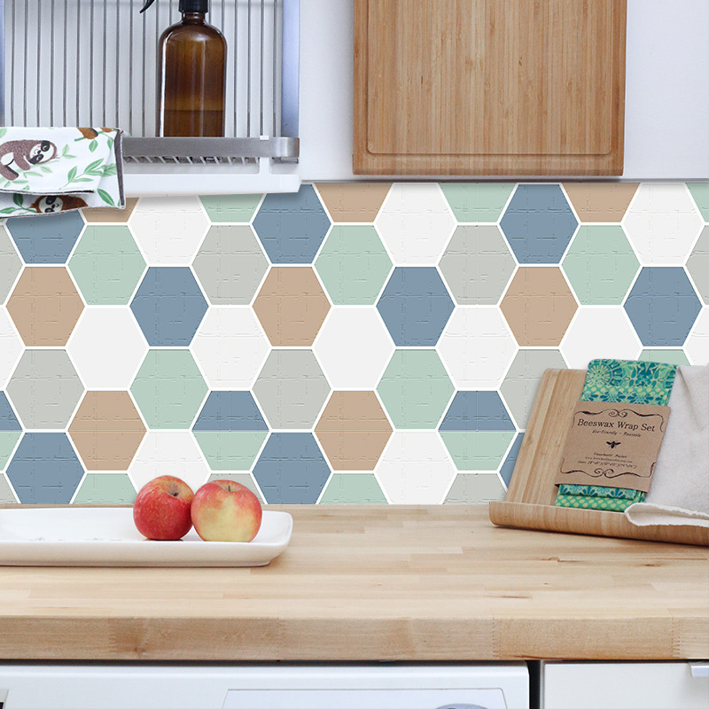 Simple Blue And Green Hexagon Lattice Tile Wall Stickers display picture 1